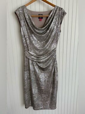 Vince Camuto Silver Metallic Midi Dress Size 6